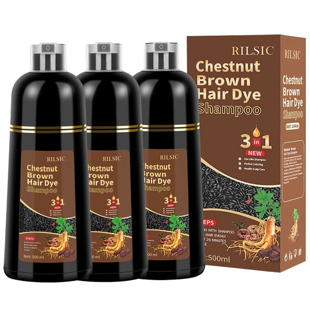 Hair Dye Shampoo, RILSIC Three-Pack of 500ml Bottles in Black, Brown, Dark Brown or Chestnut Brown — image 9