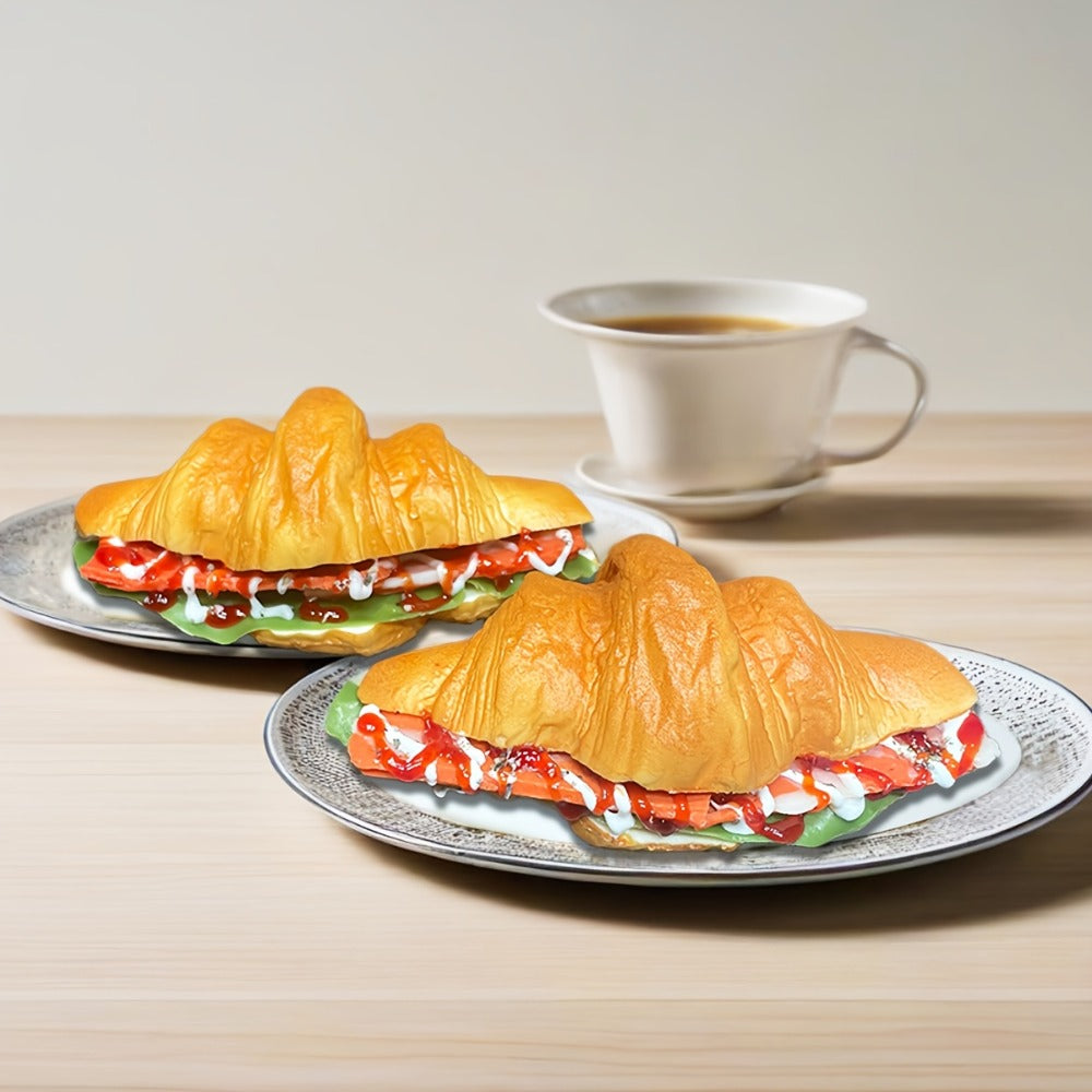 Realistic Fake Food Props 2PCS Simulation Bacon Croissant Bread, Lifelike TPU Play Food for Kids Kitchen Toy — image 6