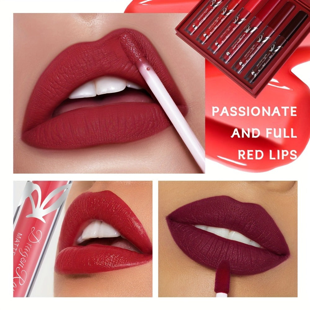 Lip Gloss Set by Dragon Ranee with 6 Red-Tone Matte Lip Colors, Tube Applicators and Gift Box — image 4