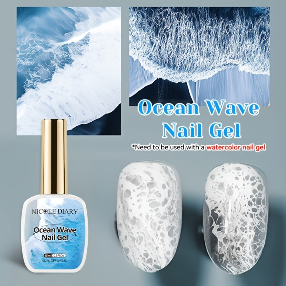 Gel Nail Polish NICOLE DIARY 2-Piece Watercolor and Ocean-Wave Set with Two 15ml Bottles for DIY Art — image 4