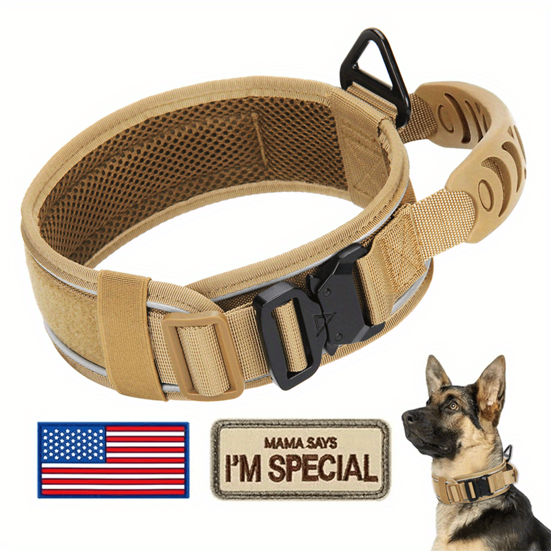 Wide Tactical Dog Collar with Padded Grab Handle, Reflective Stitching, Two Patches and M–XL Sizing — image 13