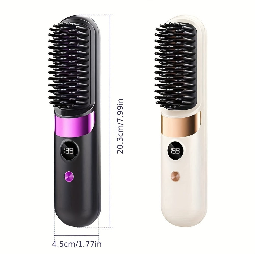 Cordless Hair Straightening Brush USB Rechargeable Portable Heated Straightener Comb Mini, for Home, Travel and Salon Hair St
