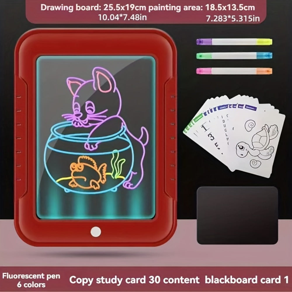 Magic LED Drawing Board for Kids with 15 Double-Sided Tracing Cards & 6 Markers, Light Up Luminous Art Board for Boys & Girls