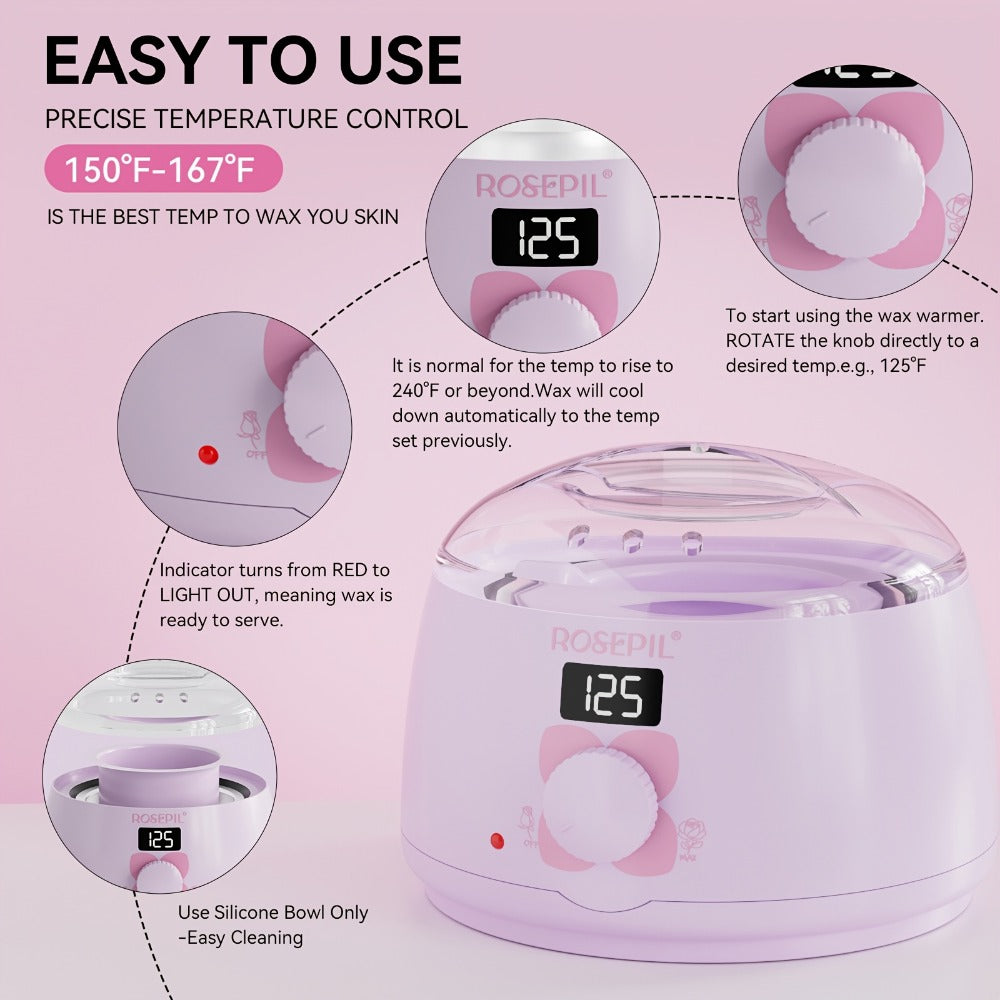 Wax Hair Removal Kit Digital Wax Pot with 6 Wax Bead Packets – Smart Temperature Control Salon-Grade Waxing Set for Body Biki