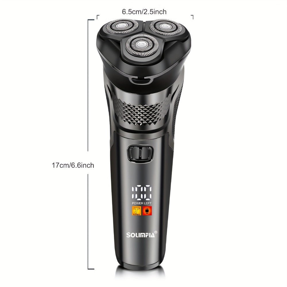 Dark Grey Three-Head Rotary Electric Shaver with Pop-Up Trimmer, LED Display and 6.6-Inch Pictured Height — image 4