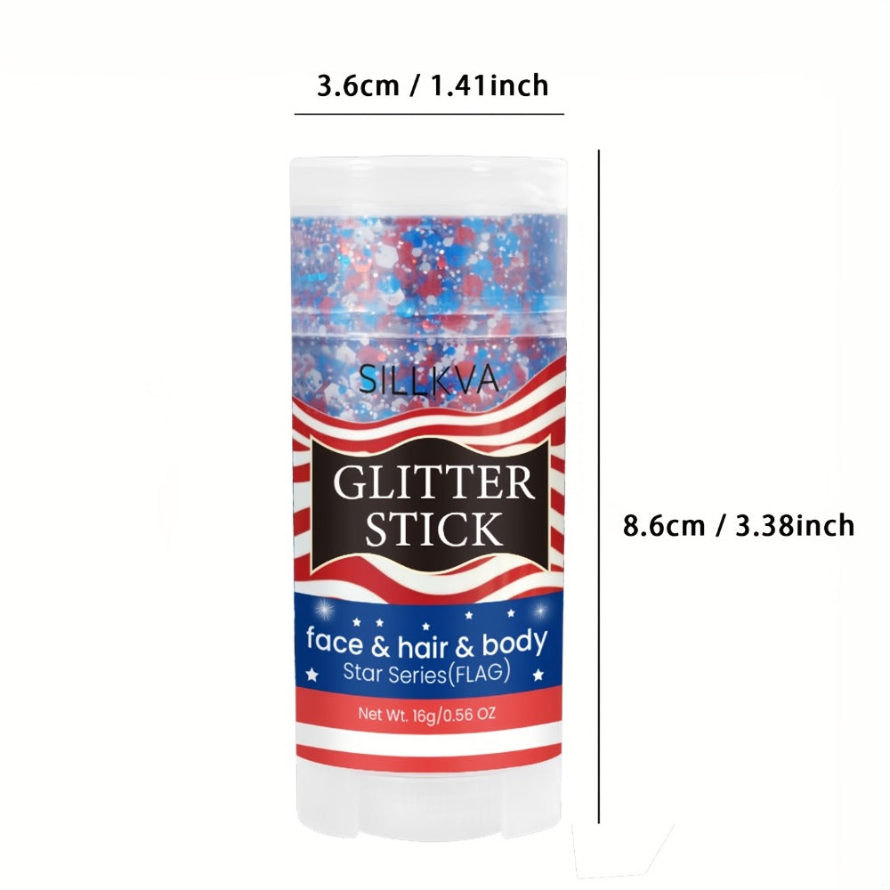 Glitter Makeup Stick Red & Blue Multi-Use Glitter Gel for Face Hair & Body – Patriotic American Flag Theme for July 4th Indep