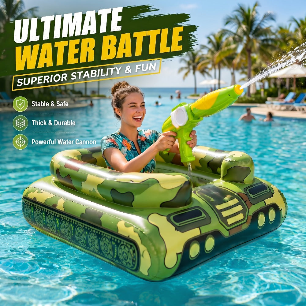 Ride-On Inflatable Pool Floats in Yellow Duck or 60-Inch Green Tank Styles with 16-Inch Beach Ball — image 7