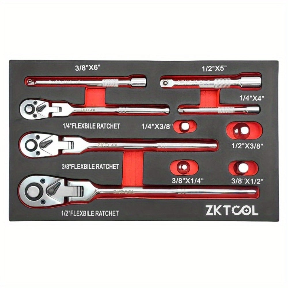 Swivel Head Ratchet Wrench Set – Spring-Loaded Flex Head 1/4" 3/8" 1/2" Drive with Extension Bar, Single or Multi-Pack for Au