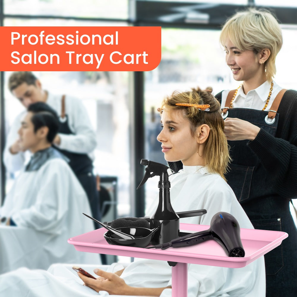 Rolling Salon Tray Cart on Wheels Adjustable Height 17.9x12.8 Inch Mobile Stylist Tray Table for Spa Tattoo Studio Blowdry Ba