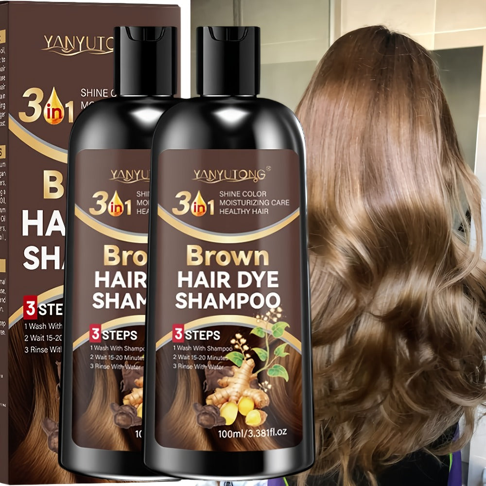 Hair Color Shampoo, YANYUTONG Brown Two-Bottle Set with 3.38oz in Each Labeled Pump Bottle — image 6