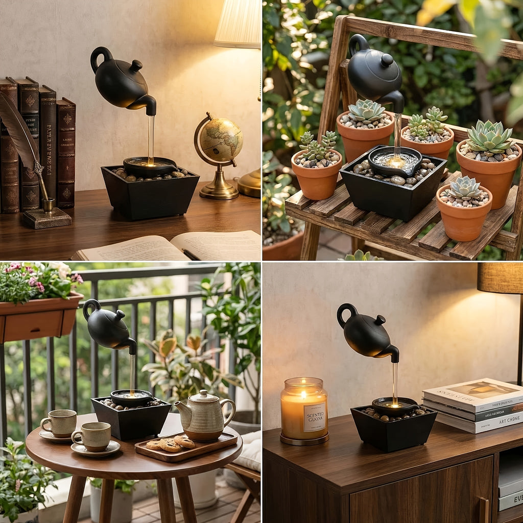 Garden Fountain Ornament – Floating Teapot Water Flow Sculpture, Zen Courtyard Decor for Yard, Patio & Home, Unique Housewarm