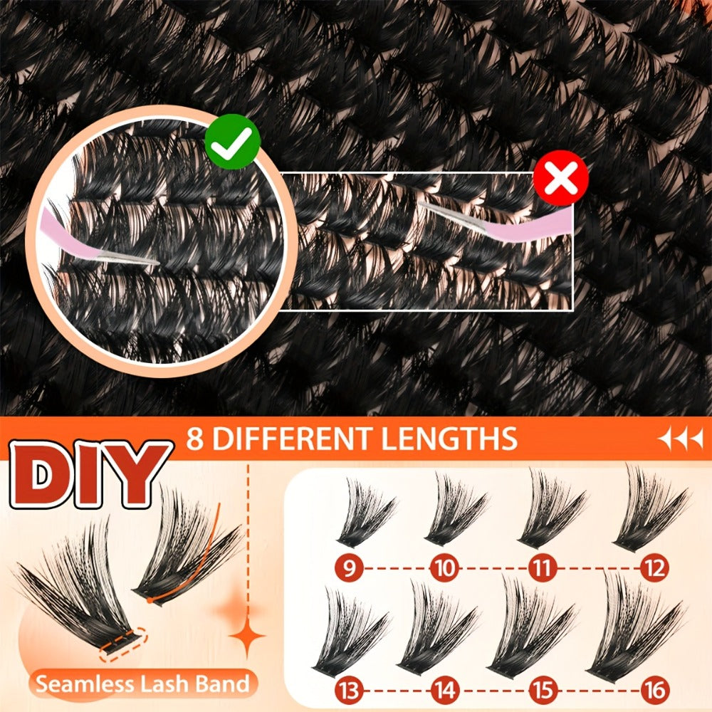 100D Volume Cluster Lashes DIY Individual Lash Extension Kit – Soft Reusable Single Clusters for Full Thick Dramatic Lash Loo