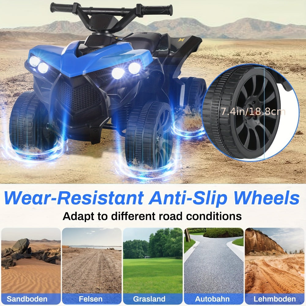 Kids Electric Ride-On ATV 4-Wheeler Quad with LED Headlights Foot Pedal Accelerator Anti-Slip Tires 55 lbs Capacity Outdoor B