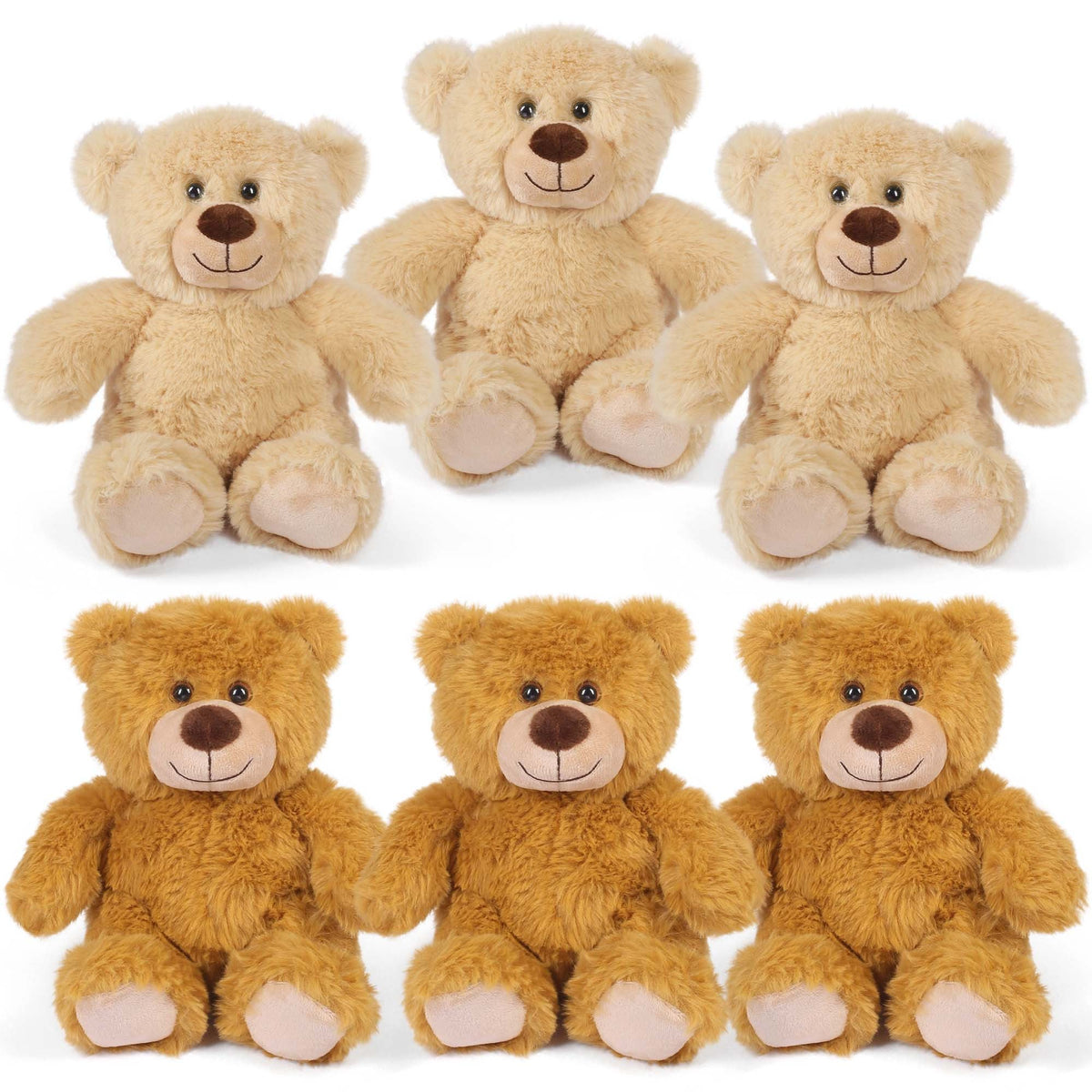 Plush Toy Six-Pack of 8-Inch Teddy Bears in Mixed, Dark Brown or Light Brown Sets for Event Favors — image 2