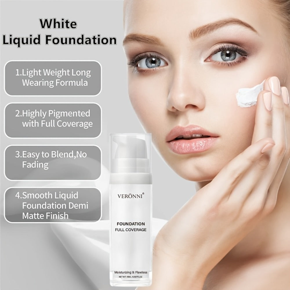 VERONNI White Matte Liquid Foundation Two-Bottle Set with Pump Dispensers and Full-Coverage Label — image 2
