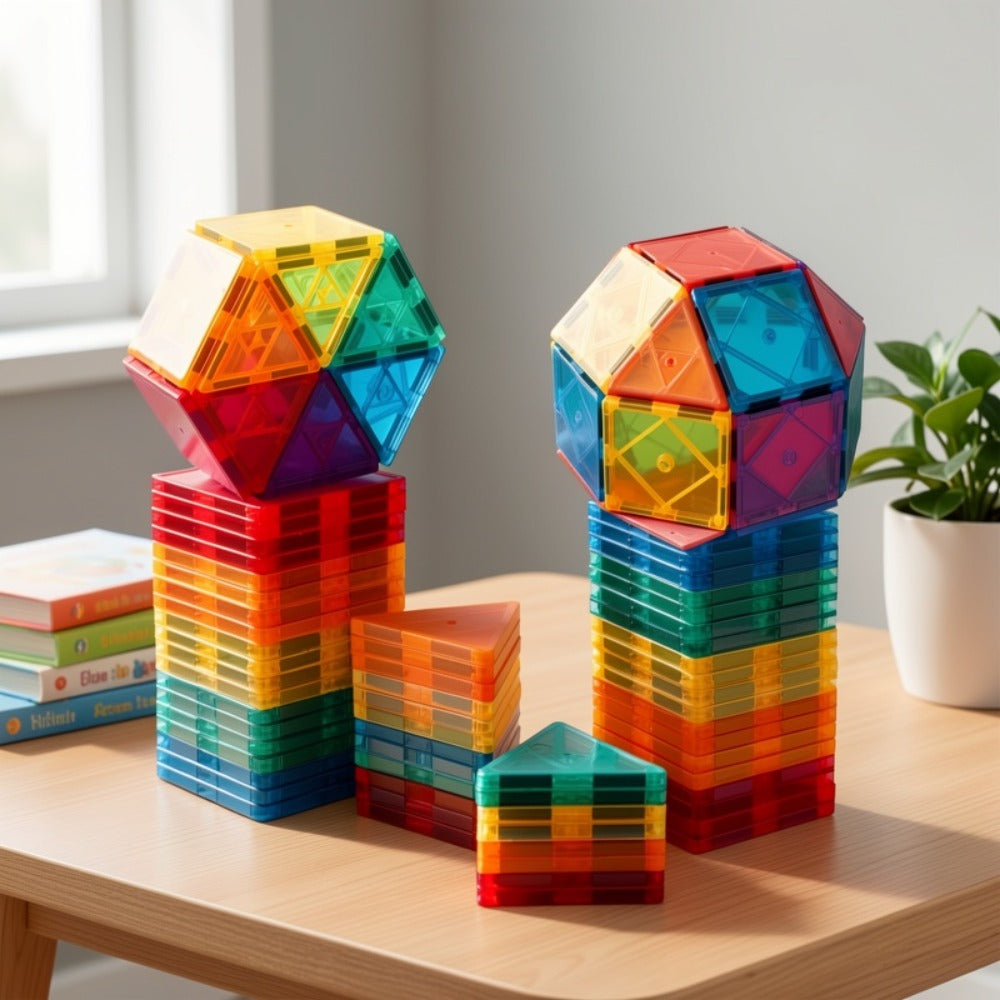 Magnetic Tiles 34-Piece Translucent Starter Building Set with Squares, Triangles, Gates and Window Shapes — image 7