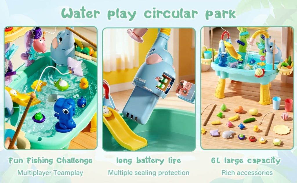 Kids Water Table Toy with Electric Pump & Faucet for Toddlers - Play Sink with Food Accessories & Fishing Toy — image 11