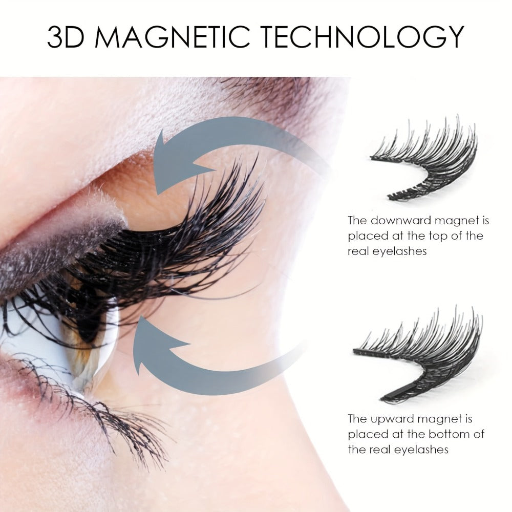 Waterproof 3D Magnetic Lashes 8Pcs Reusable Double Strip False Eyelashes Set with Clips & Glue – Natural Look for Women, Dail