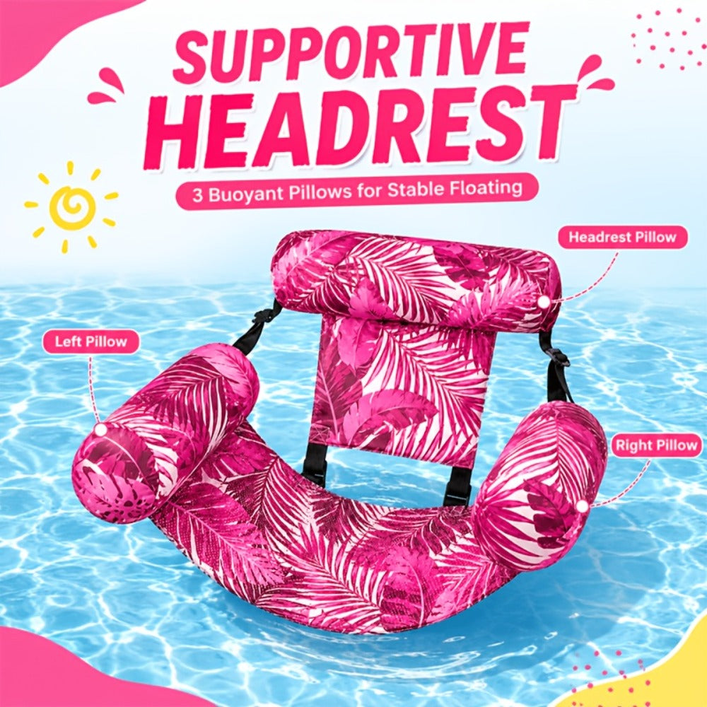 Pool Float Tropical Leaf Lounge Chair with Sling Seat, Inflatable Side Bolsters and Adjustable Headrest — image 7