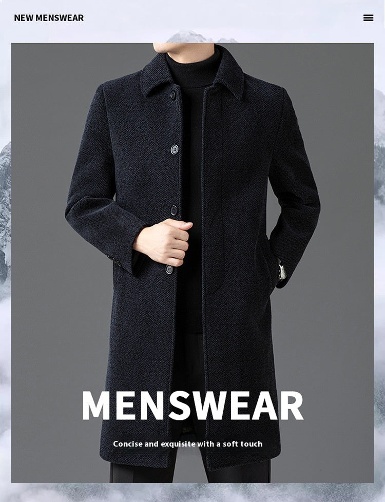 Temperament Lapel With Velvet Men's Woolen Coat