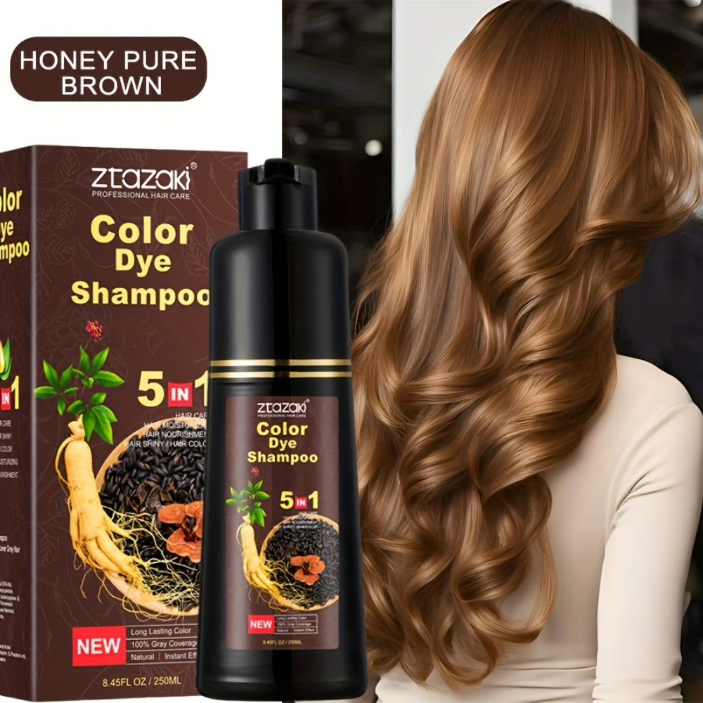 Hair Color Shampoo, ZTAZAKI 5-in-1 250ml Bottle with Six Black, Coffee and Brown Color Options — image 4