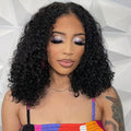 Lace Front Wig Deep-Wave Human Hair, 14-Inch Natural Black with 250% Density and Pre-Cut Buckle Cap — image 1