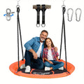 43 Inch Saucer Swing for Kids Outdoor, 360° Spinning Nest Swing with Swivel, Adjustable Ropes & Hanging Straps for Tree or Sw