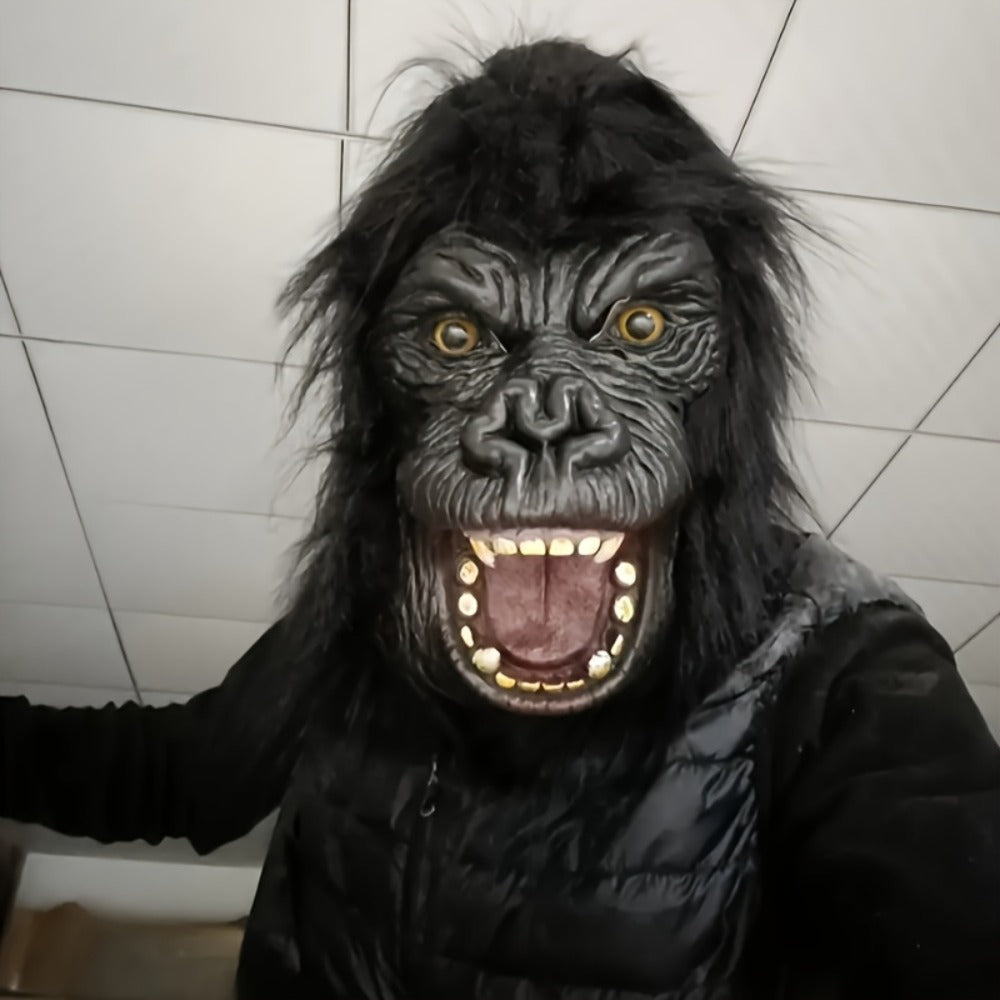 Black Gorilla Full-Head Costume Mask in Open-Eye or Eyeless Styles with Shaggy Fur and Open Mouth — image 6