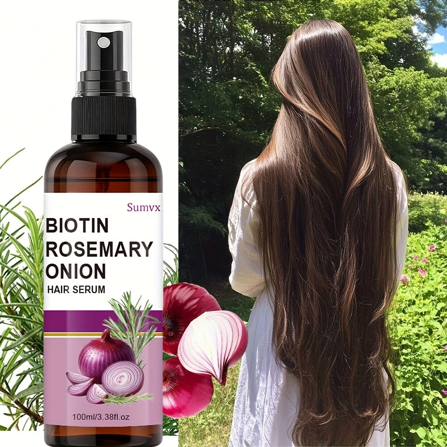 Biotin Rosemary & Onion Oil Hair Growth Serum Spray 100ml – Leave-In Treatment for Damaged Brittle Hair, Reduces Breakage & F