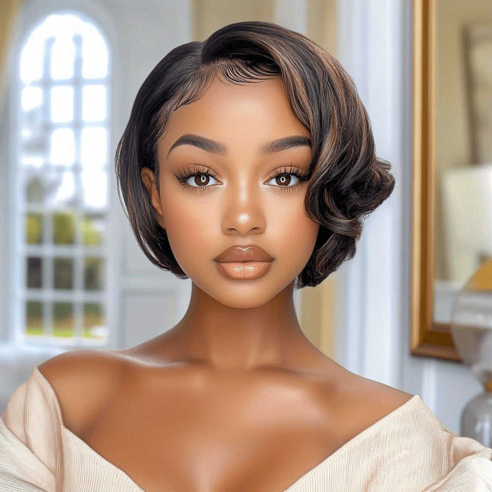 Lace Front Wig Human Hair Body Wave Bob with 4x1 Lace, 6in Length and Three Brown Highlight Colors — image 6