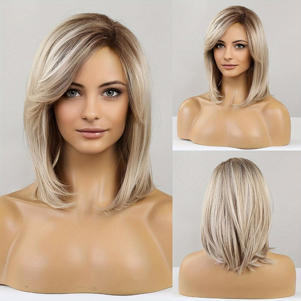 Synthetic Wig 16-Inch Mixed White-Golden Straight Style with Adjustable Rose Net Cap for Costume Looks — image 4