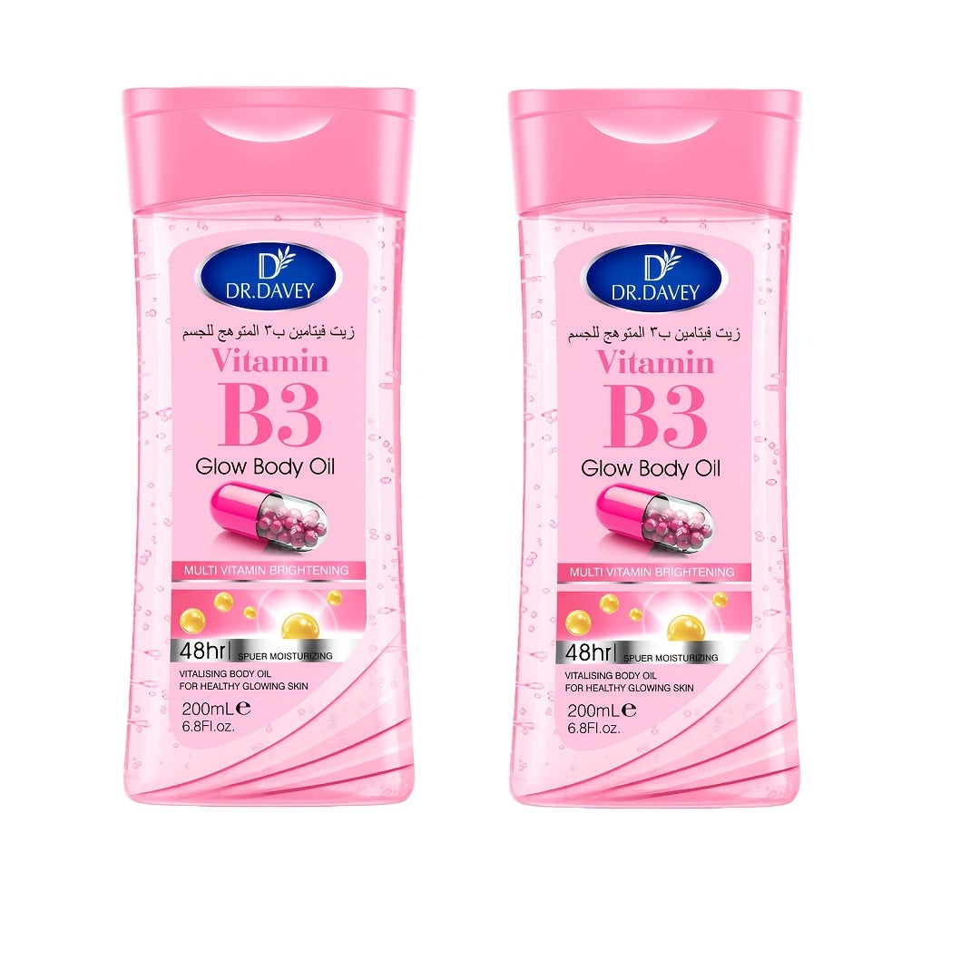 Vitamin B3 Body Oil, Two-Piece Set of 200ml Flip-Top Bottles with Coordinated Pink Niacinamide Labels — image 11