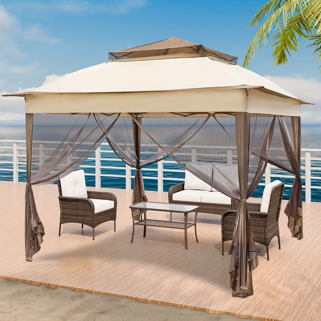 Instant Gazebo Tent 11x11 FT Mosquito Netting No Assembly Required for Garden, Yard and Pest Management — image 19