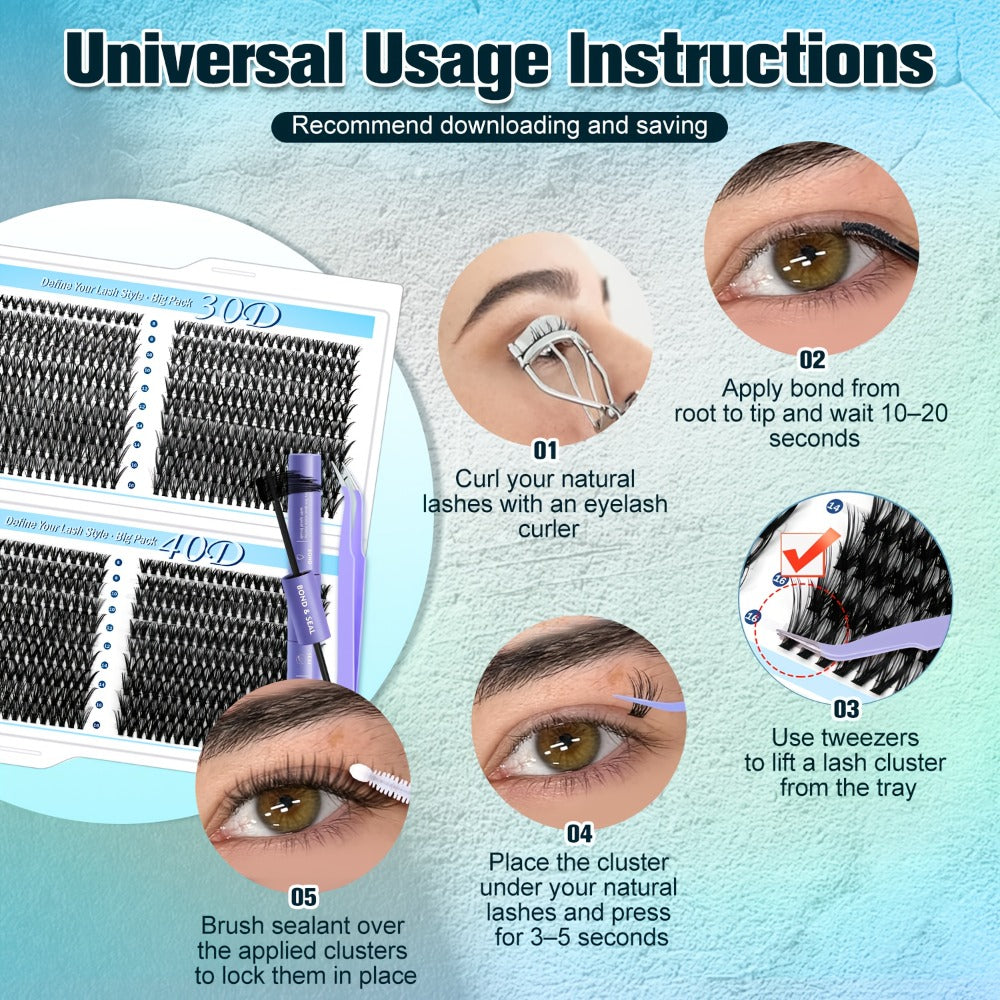 800-Piece 30D and 40D Lash Cluster Kit with Mixed 8–16mm Lengths, Bond-Seal Tube and Tweezers — image 7