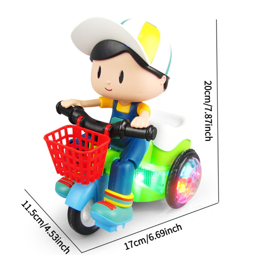 Kids Electric Tricycle Toy Motorcycle with 360° Rotation & Luminous Lights, Push & Power Dual-Mode Stunt Vehicle for Toddlers