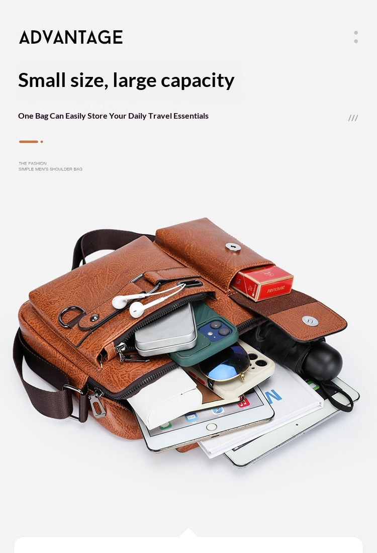 Men's Large Capacity PU Shoulder Bag Retro Business Style