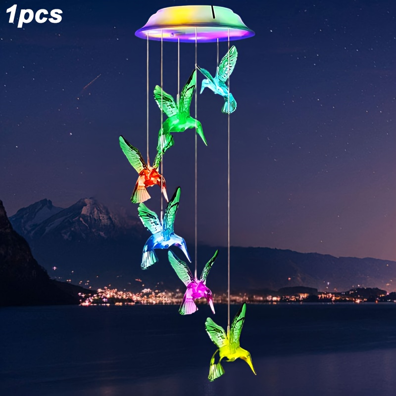 Solar Hummingbird Butterfly Pendant Light 6 LED Color, for Garden, Pathway and Patio Lighting — image 1