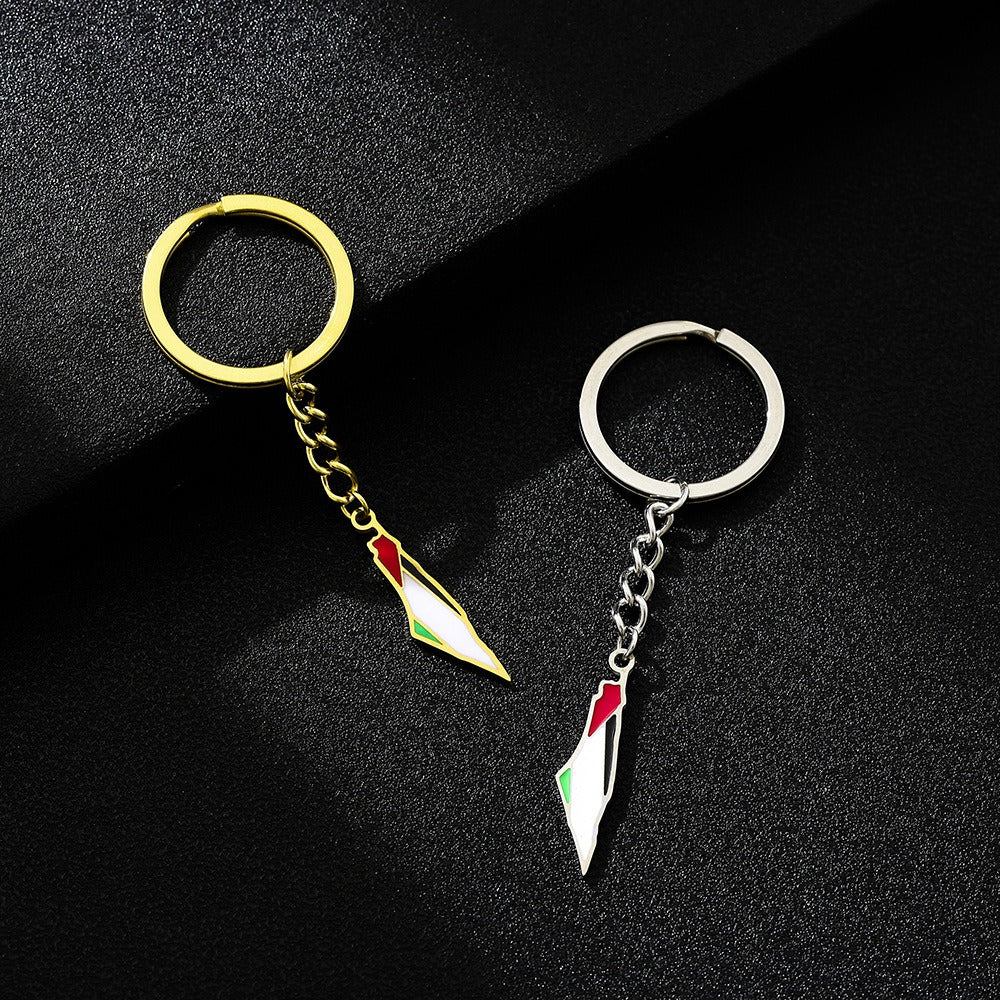 Palestine Israel Map Flag Keychain Accessories Decoration Men's and Women's Ethnic Style Versatile Stainless Steel Accessories