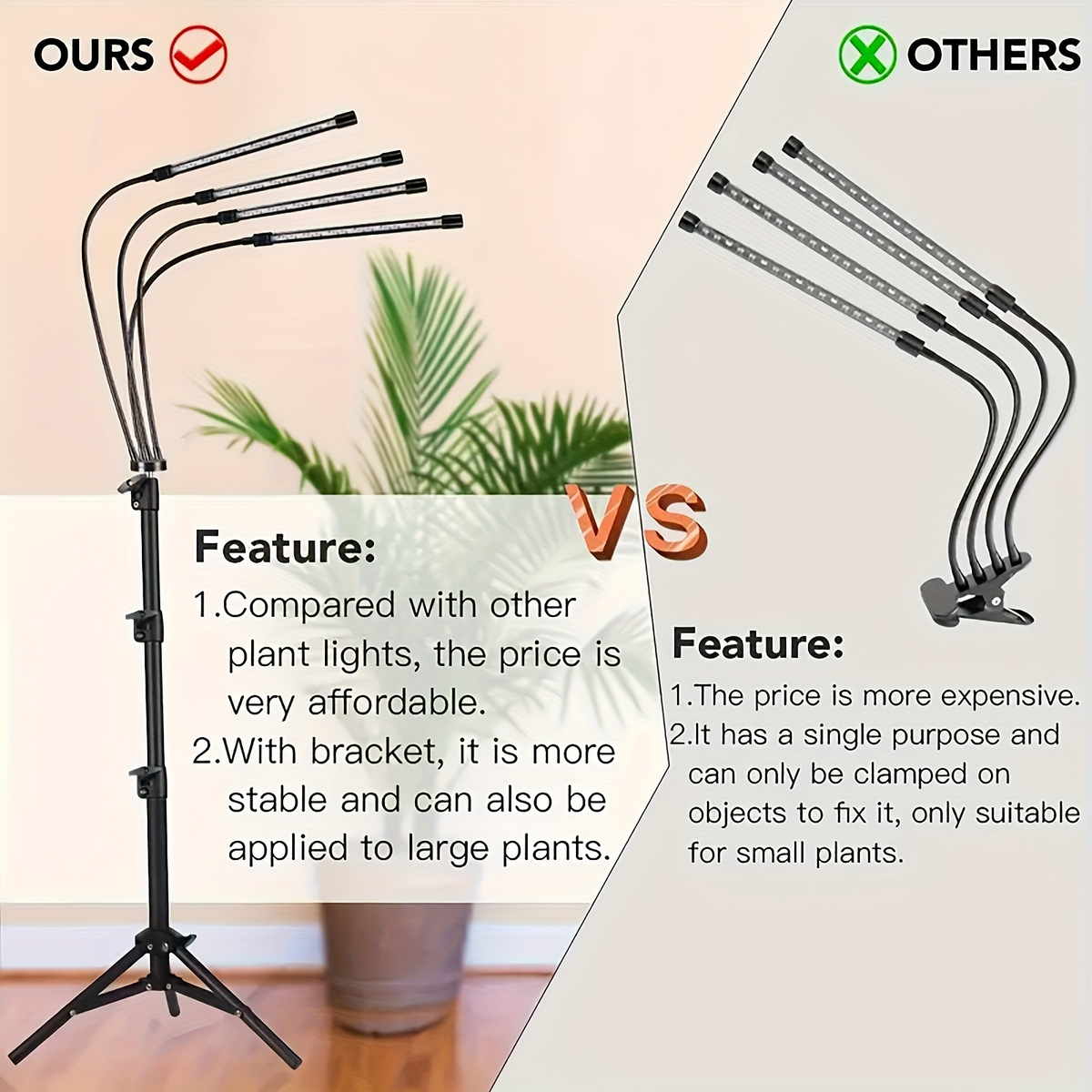 USB Tripod LED Plant Lamp with 4, 5 or 6 Flexible Heads and Adjustable 29-61in Floor Stand — image 10