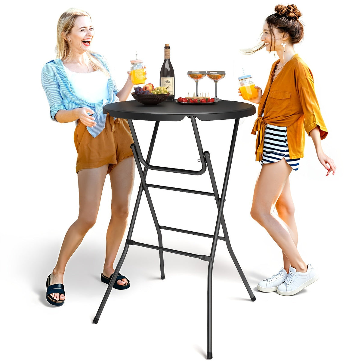 Round Bar-Height Folding Table with 31.5-Inch Top in Black or Black-and-White Two-Piece Set — image 2
