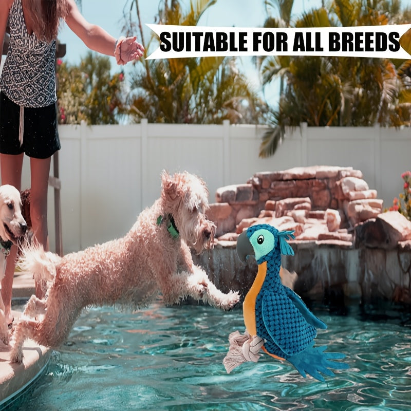 Blue Plush Parrot Dog Toy with Rope Legs and Tail, Built-In Squeaker and 14.7-Inch Pictured Height — image 1