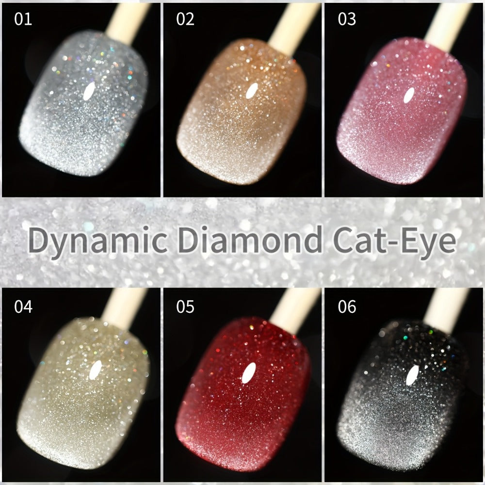 Gel Nail Polish Six-Color Magnetic Cat Eye Set with Sparkling Star and Rhinestone Effects for Nail Art — image 10