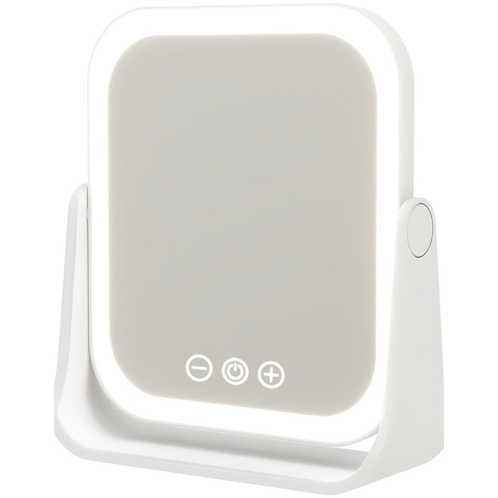 Makeup Mirror Foldable LED Travel Stand with Three Light Colors, Touch Dimming, USB Charging and Pink or White Options — imag