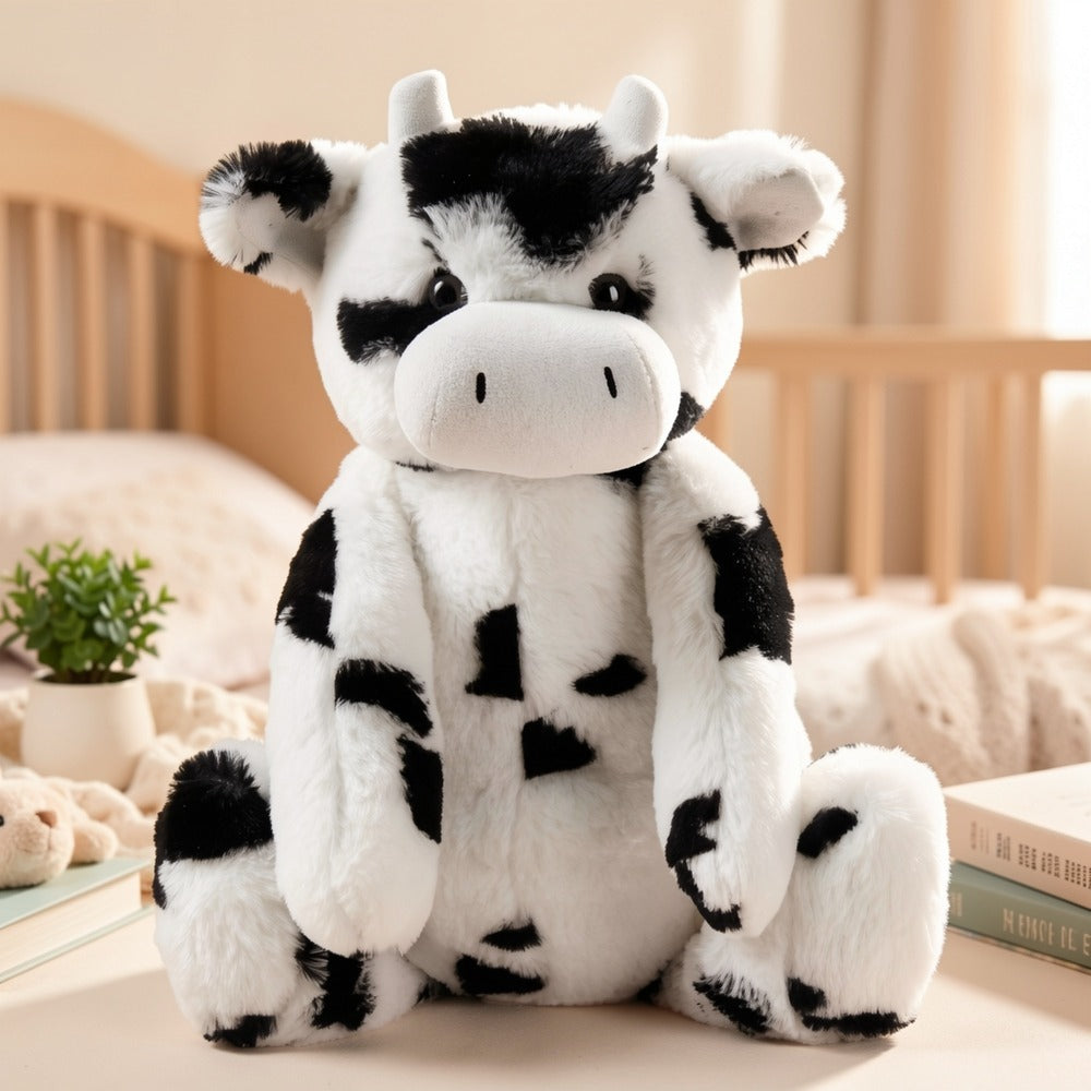 Stuffed Animal Black-and-White Cow in 16-Inch Size with Plush Fur and Care for Character Display, Room Decor and Gift Present