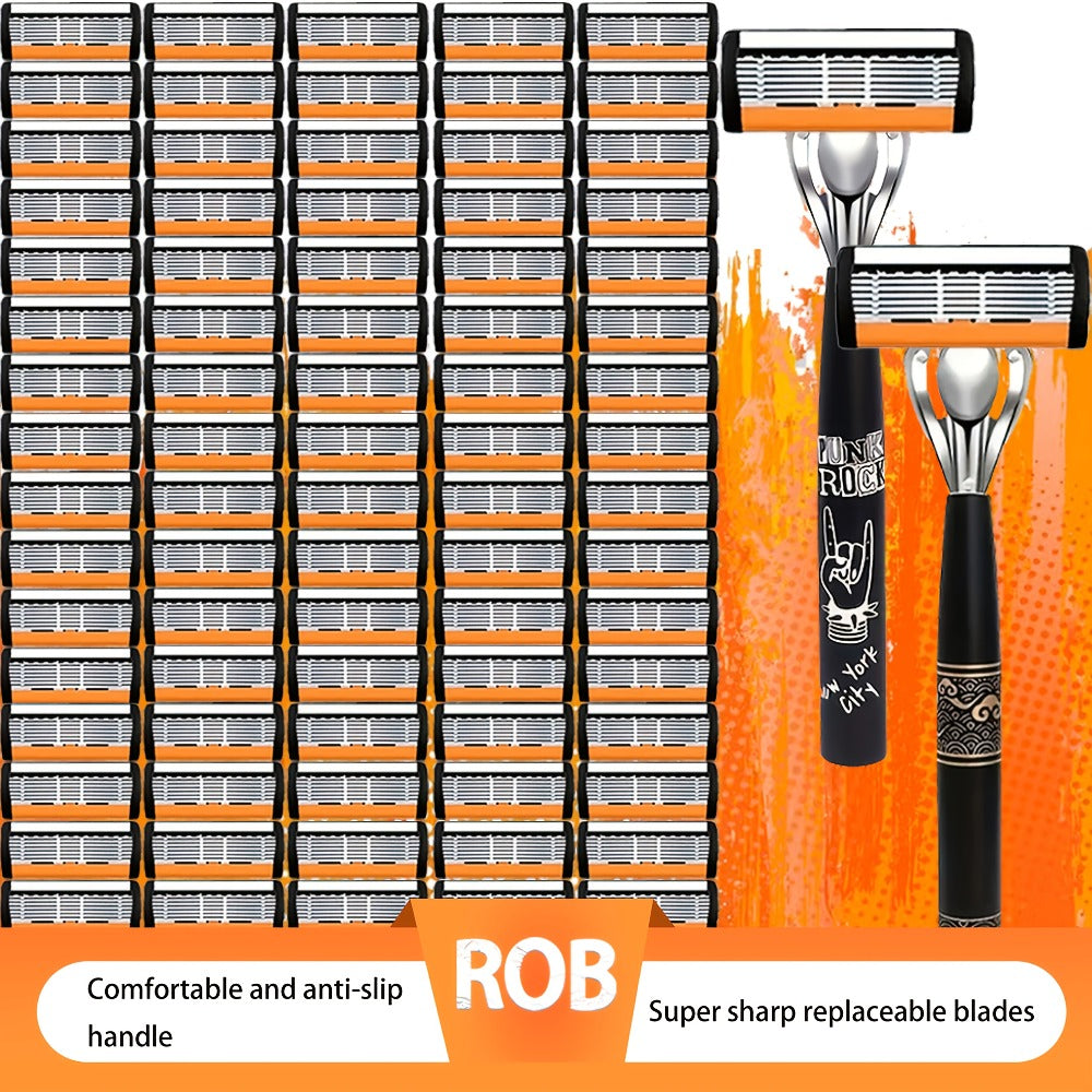 Safety Razor Kit 2 Handles 72 Double Edge Replacement Blades – Classic Wet Shaving Razor Set with Non-Slip Ergonomic Grip for