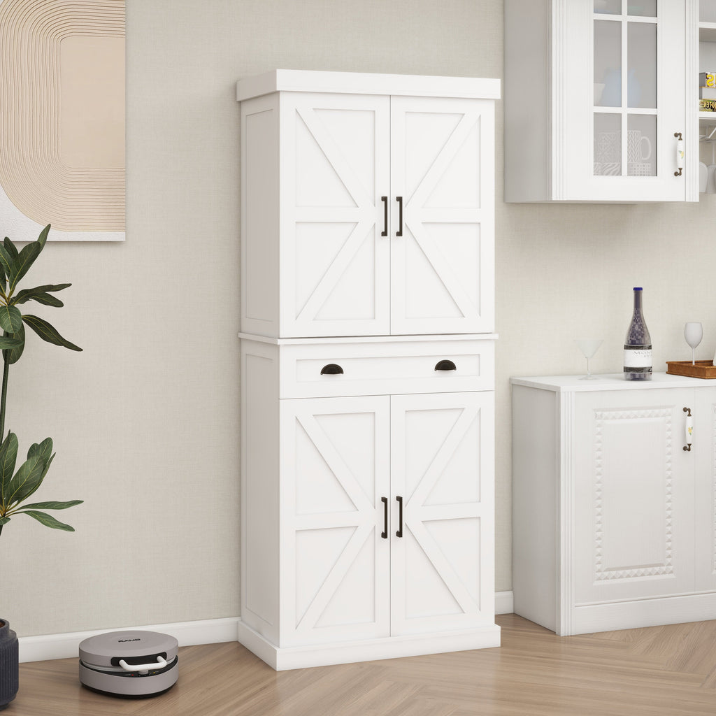 71" Kitchen Pantry Storage Cabinet with 4 Doors(2Doors with Racks)1 Drawer 2 Adjustable Shelves Freestanding Cupboard - V.I.P Digital Presence