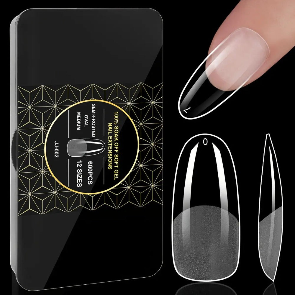 Gel Nail Tips 600 Pieces Clear Crystal Full Cover Nail Extensions – Almond Oval Coffin Stiletto Square Short Medium Long Soft
