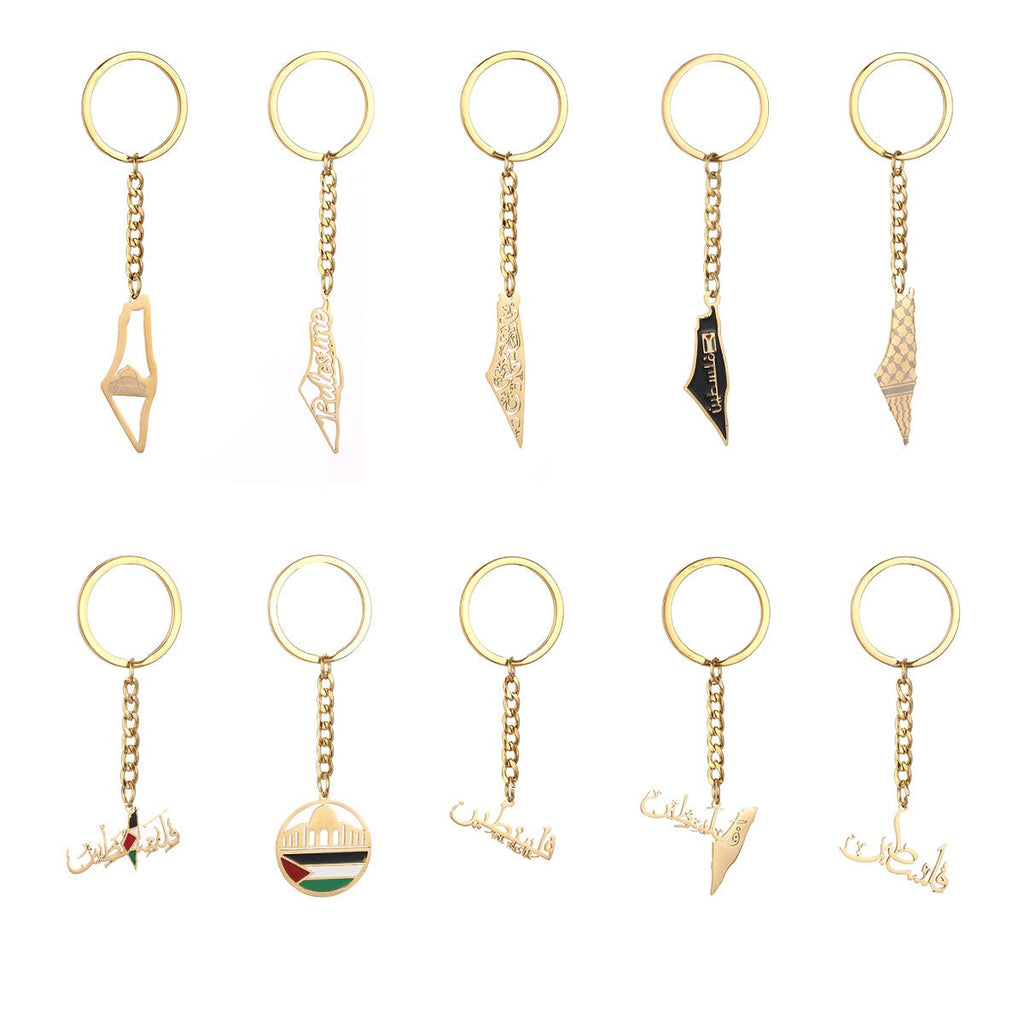Israel Palestine Map Flag Drip Oil Stainless Steel Keychain Fashion Men's and Women's Stainless Steel Keys