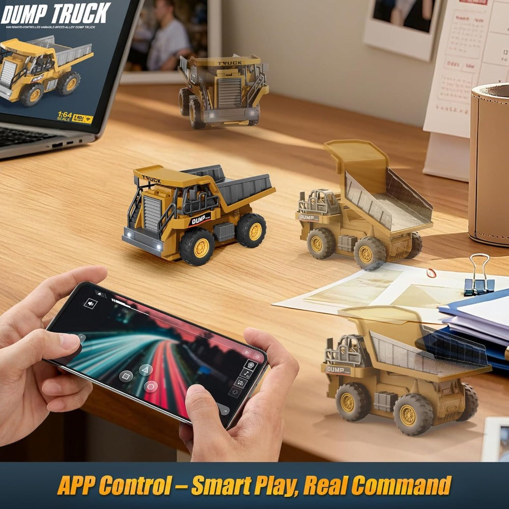 RC Construction Vehicle Toy Set 2.4GHz Remote Control Excavator Bulldozer Dump Truck Loader with Alloy Head LED Lights & Soun