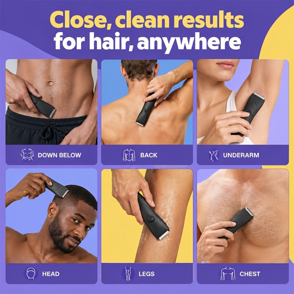 Ceramic-Blade Body Hair Trimmer with IPX6 Rating, Two Guide Combs and Black or Purple Options — image 14